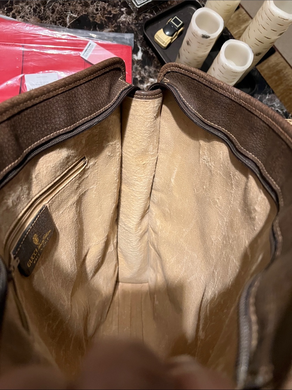 Gucci Beige GG Canvas Tote with Green and Red Web Stripe 16x14x2 inches ! - Picture 7 of 15